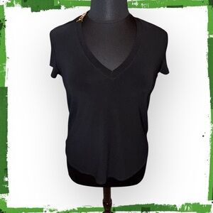 JOSEPH RIBKOFF Jersey Knit T-shirt w/ Gold Metal Accent - 12 Black